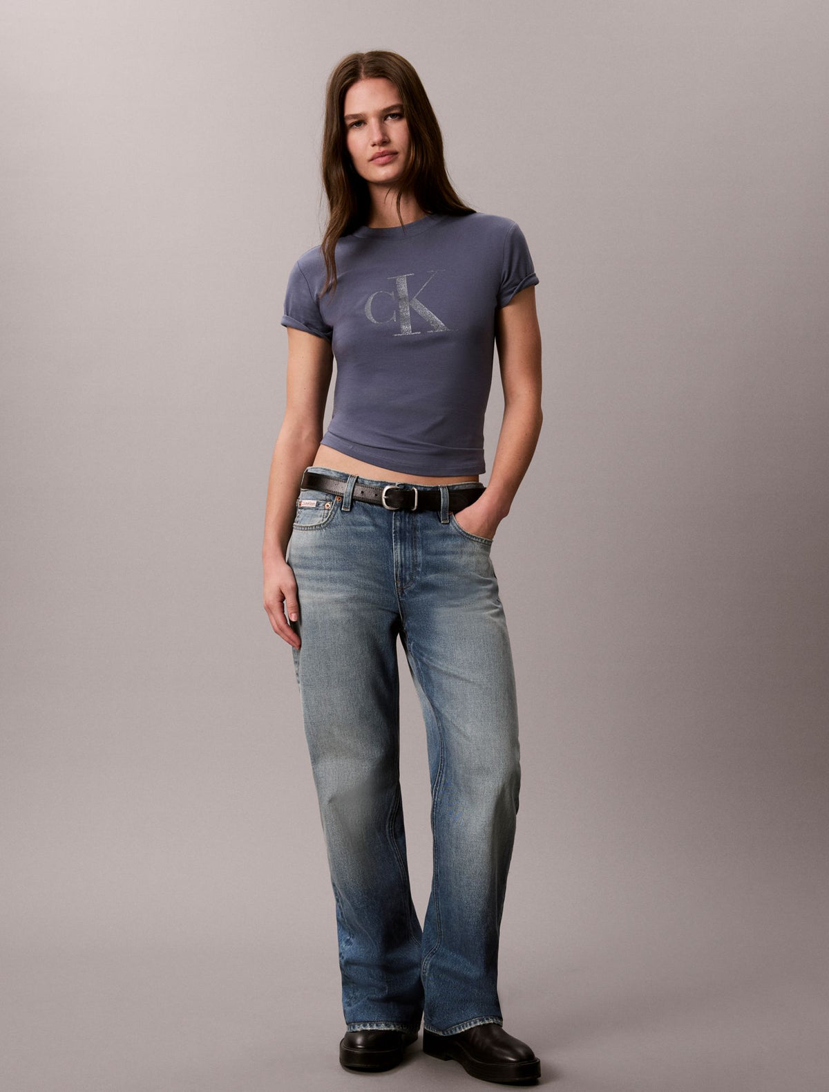 Calvin Klein Slim Glitter Monogram Logo Tee
