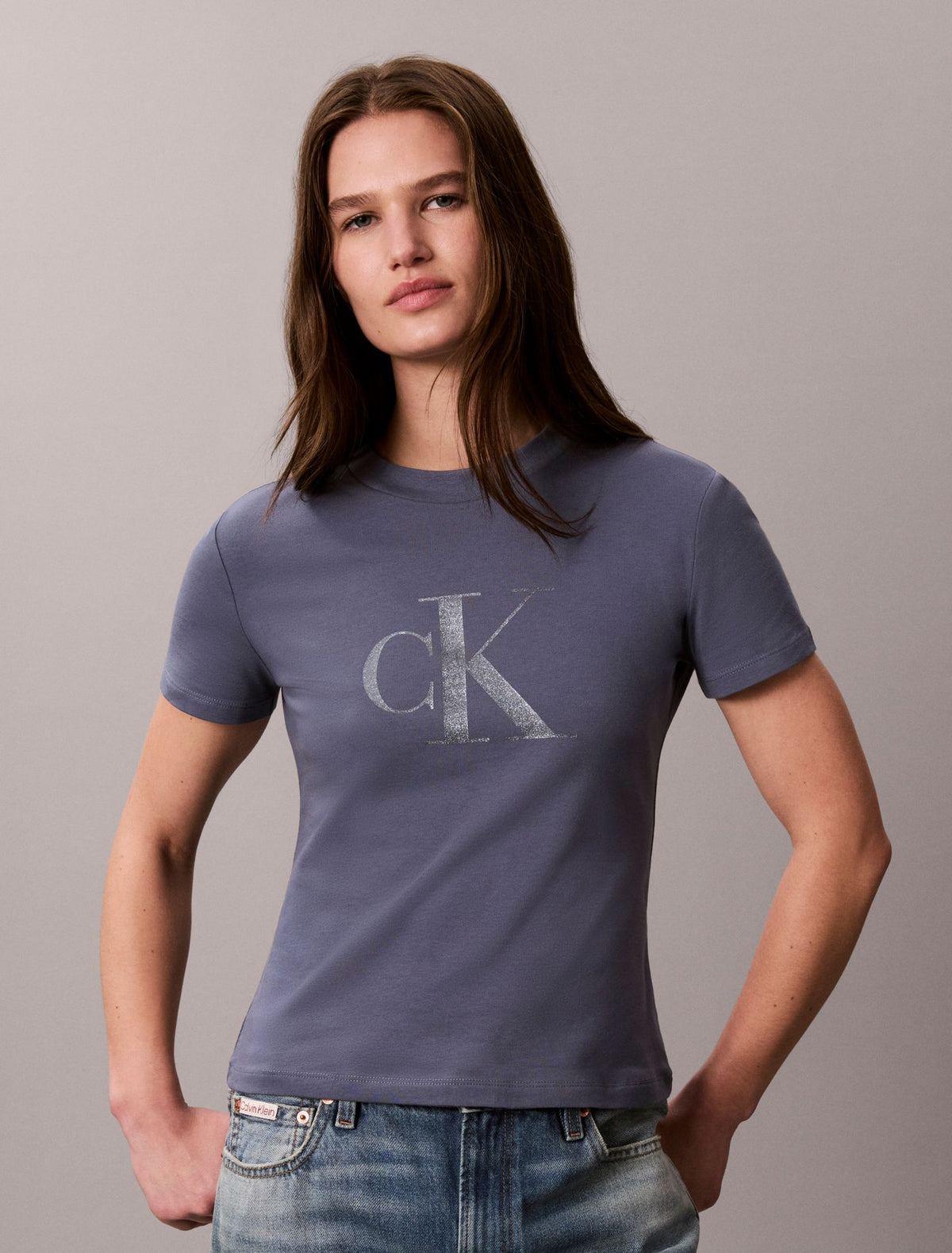 Calvin Klein Slim Glitter Monogram Logo Tee