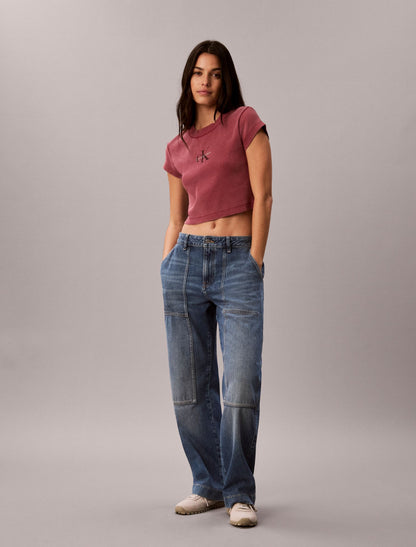 Calvin Klein Monologo Rib Acid Wash Baby Tee