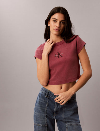 Calvin Klein Monologo Rib Acid Wash Baby Tee
