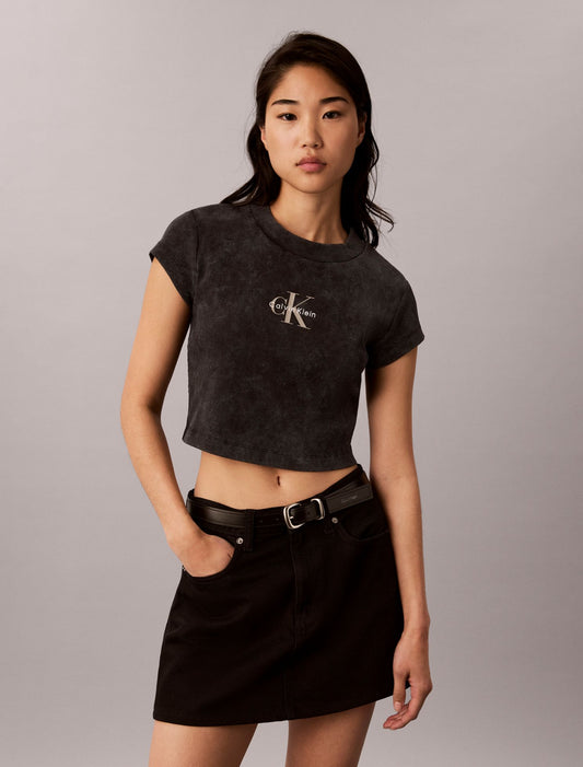 Calvin Klein Monologo Rib Acid Wash Baby Tee
