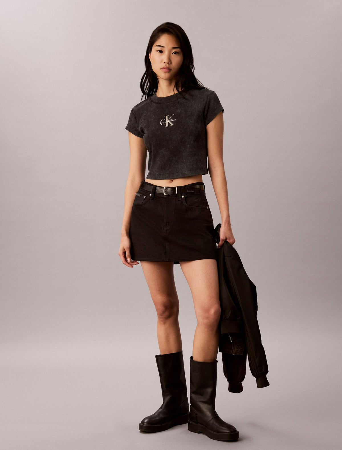 Calvin Klein Monologo Rib Acid Wash Baby Tee