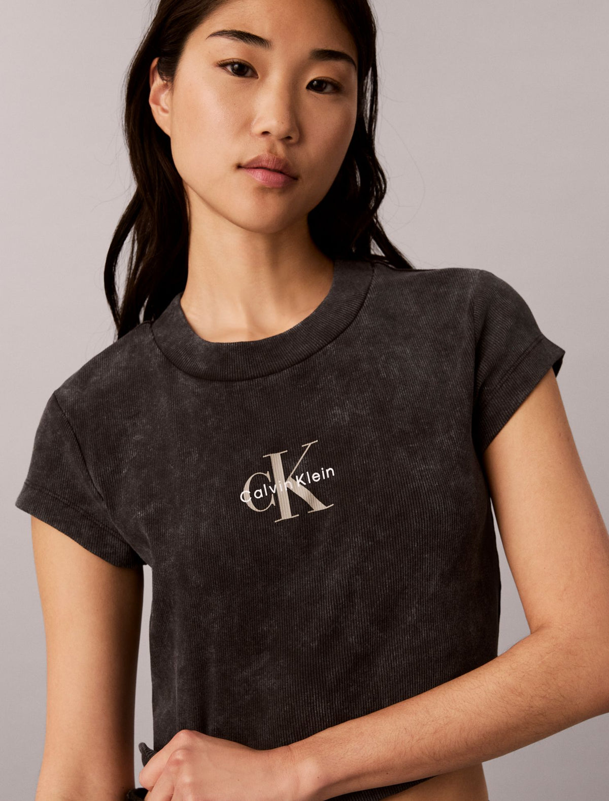 Calvin Klein Monologo Rib Acid Wash Baby Tee