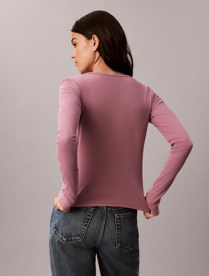 Calvin Klein Woven Monologo Rib Long Sleeve Tee