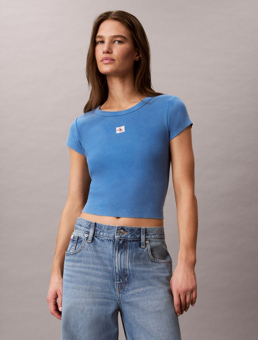 Calvin Klein Woven Monologo Rib Crewneck Tee