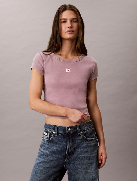 Calvin Klein Woven Monologo Rib Crewneck Tee