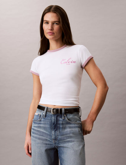 Calvin Klein Slim Varsity Logo Ringer Tee