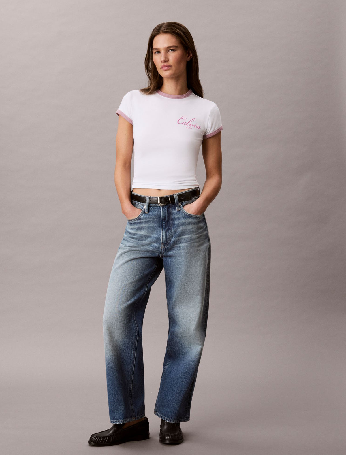 Calvin Klein Slim Varsity Logo Ringer Tee