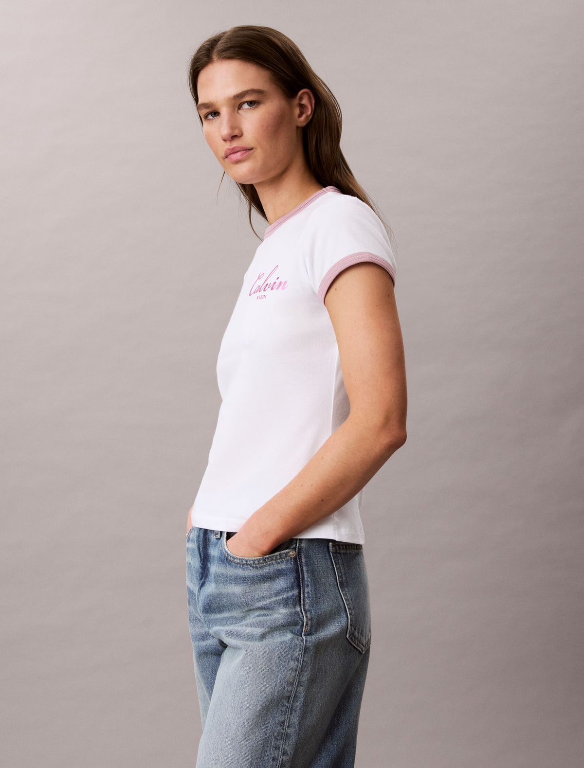 Calvin Klein Slim Varsity Logo Ringer Tee
