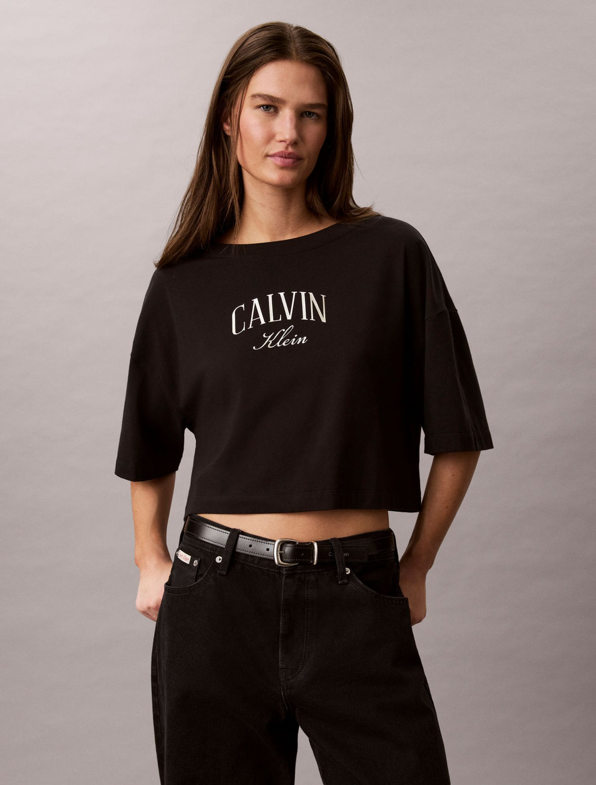 Calvin Klein Boxy Varsity Logo Cropped Tee