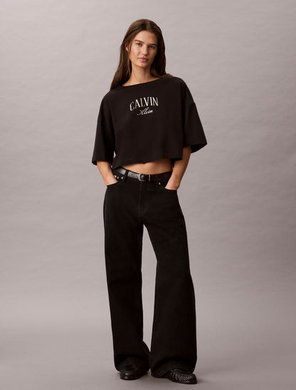 Calvin Klein Boxy Varsity Logo Cropped Tee