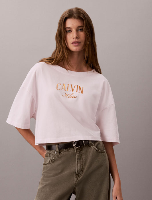 Calvin Klein Boxy Varsity Logo Cropped Tee