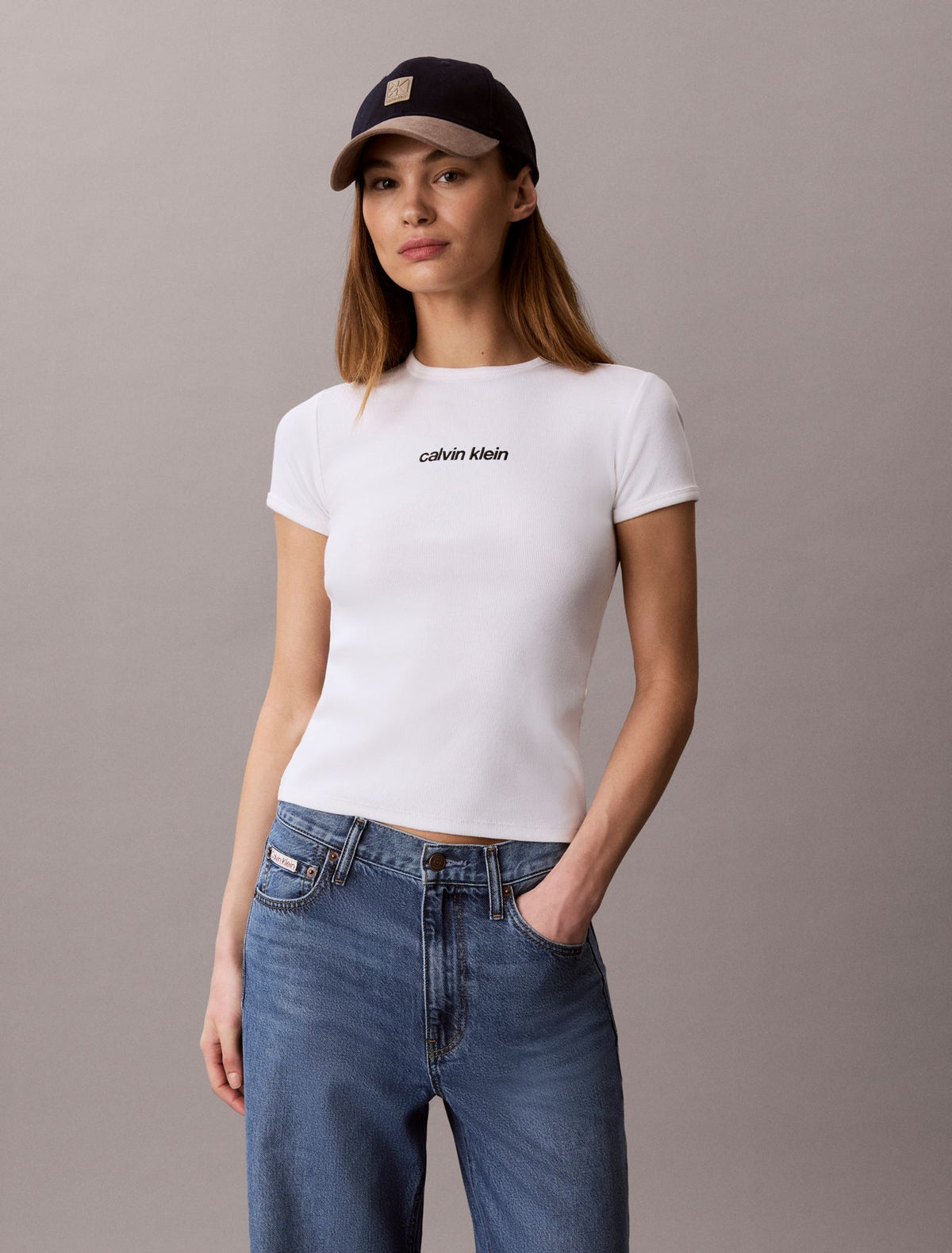 Calvin Klein Contour Rib Logo Cropped Tee