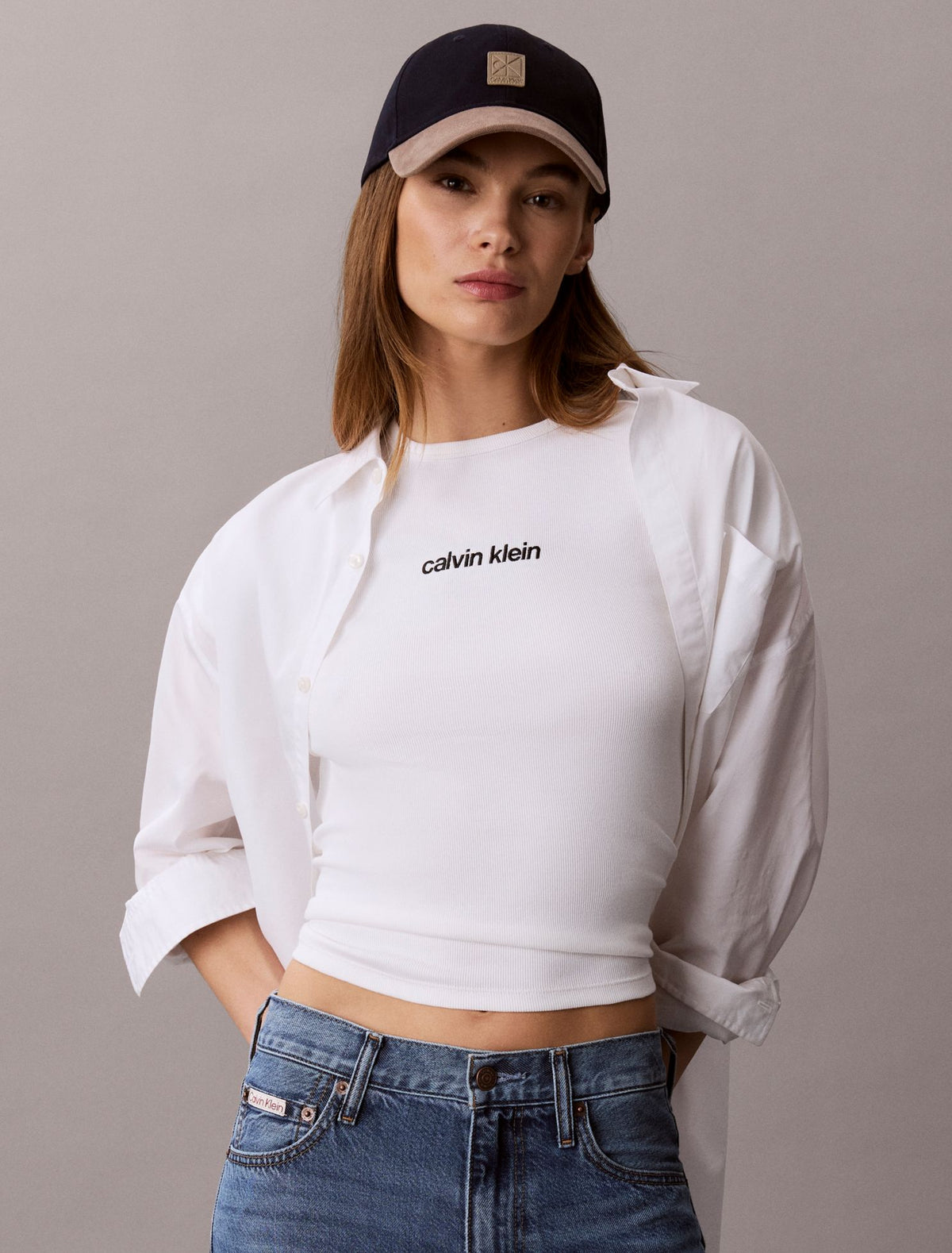 Calvin Klein Contour Rib Logo Cropped Tee