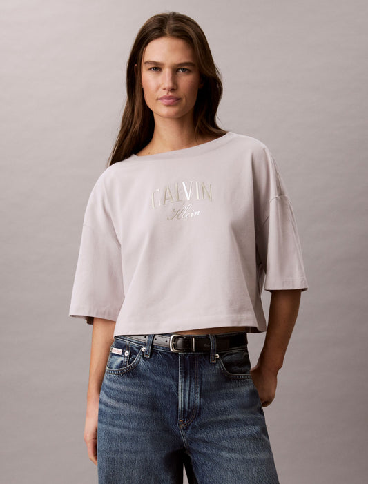 Calvin Klein Boxy Varsity Logo Cropped Tee