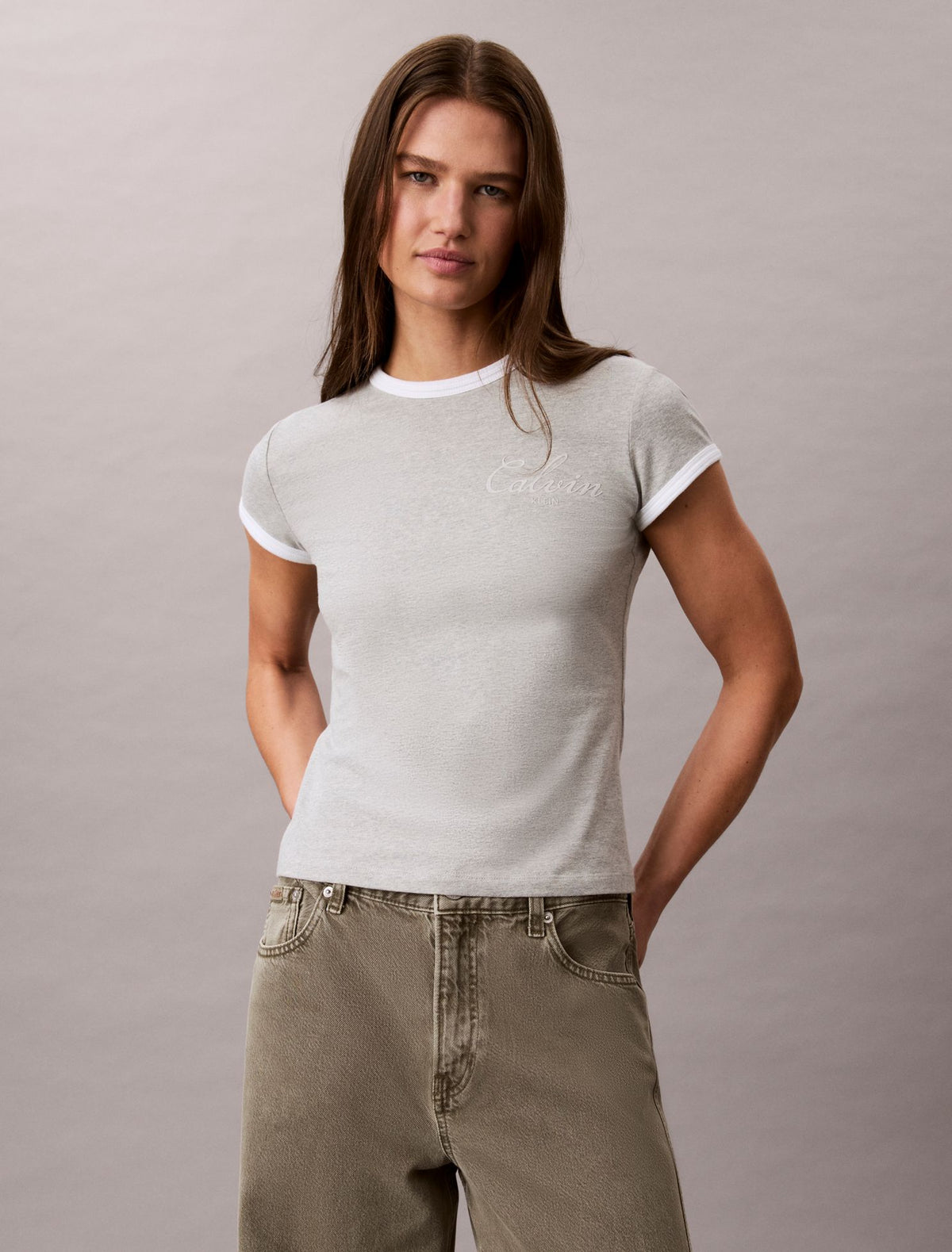 Calvin Klein Slim Varsity Logo Ringer Tee