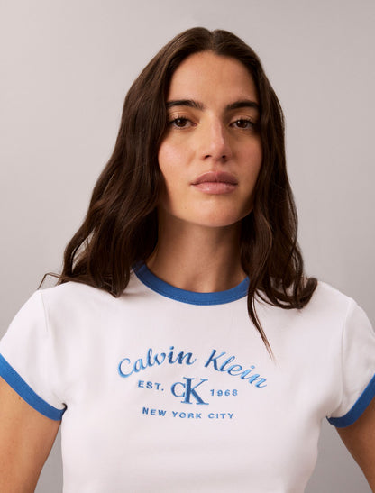 Calvin Klein Stitch Arch Logo Slim Ringer Tee