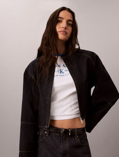 Calvin Klein Stitch Arch Logo Slim Ringer Tee