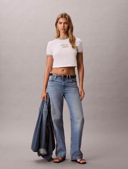 Calvin Klein Logo Graphic Cropped Ringer T-Shirt