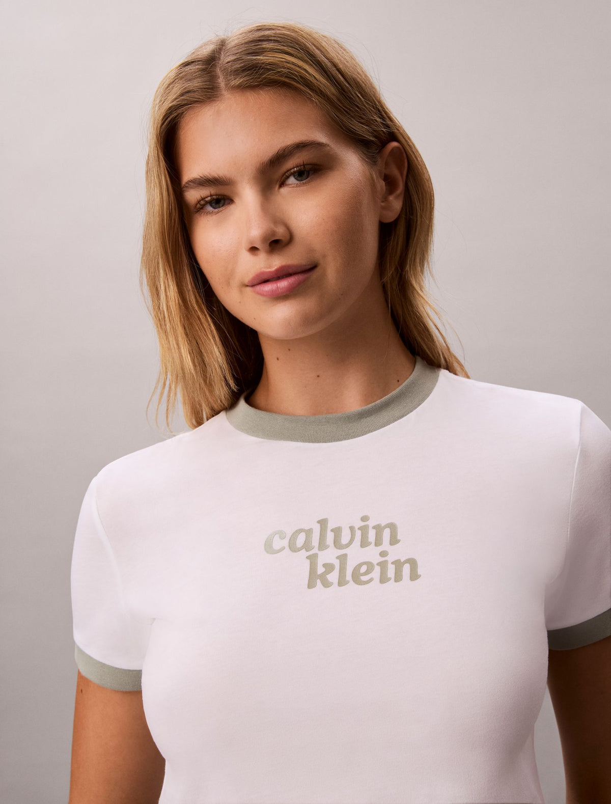 Calvin Klein Logo Graphic Cropped Ringer T-Shirt