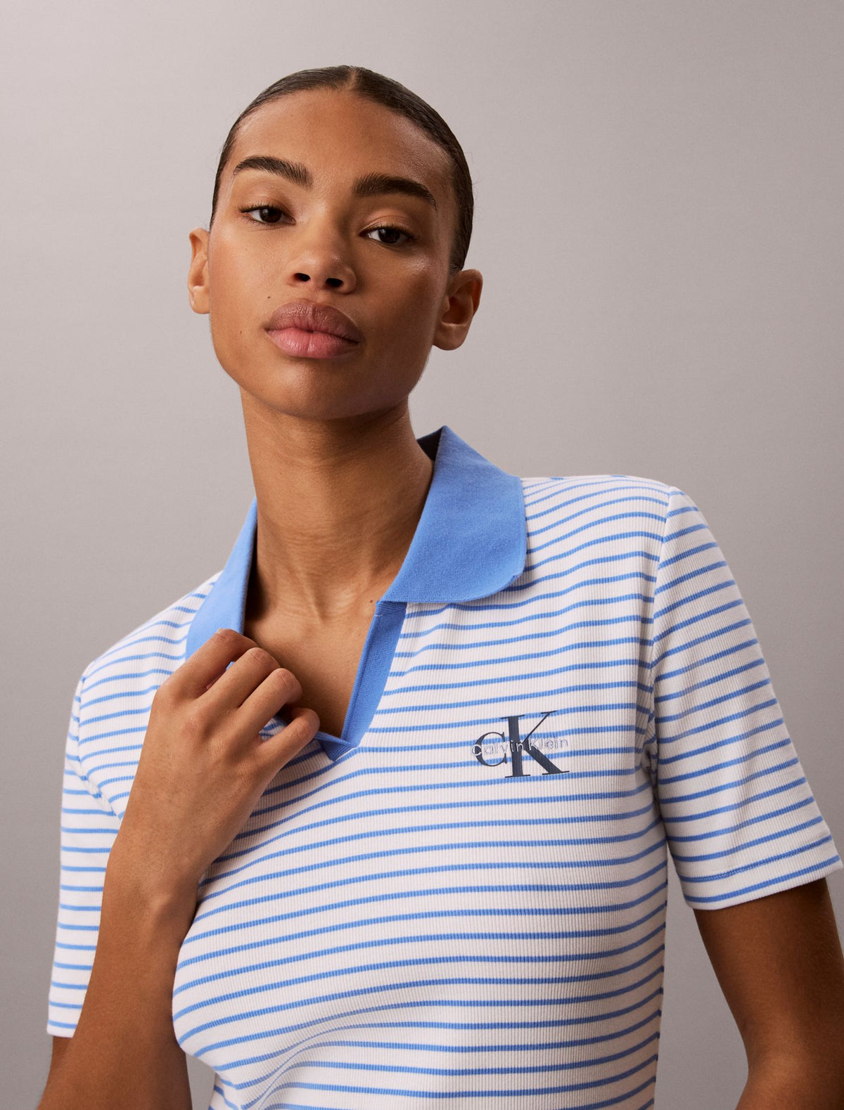 Calvin Klein Monologo Stripe Rib Polo T-Shirt