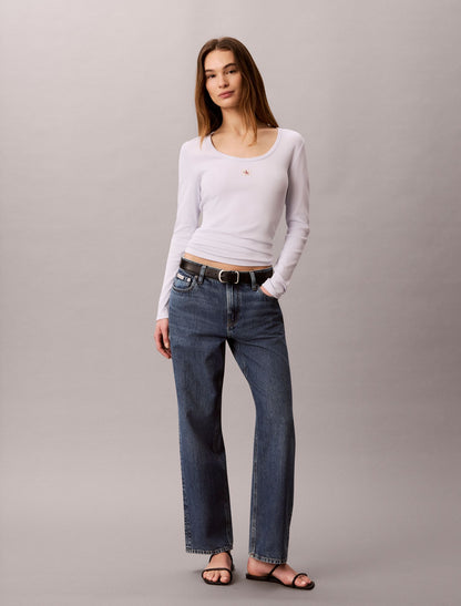 Calvin Klein Woven Monologo Rib Scoop Neck T-Shirt