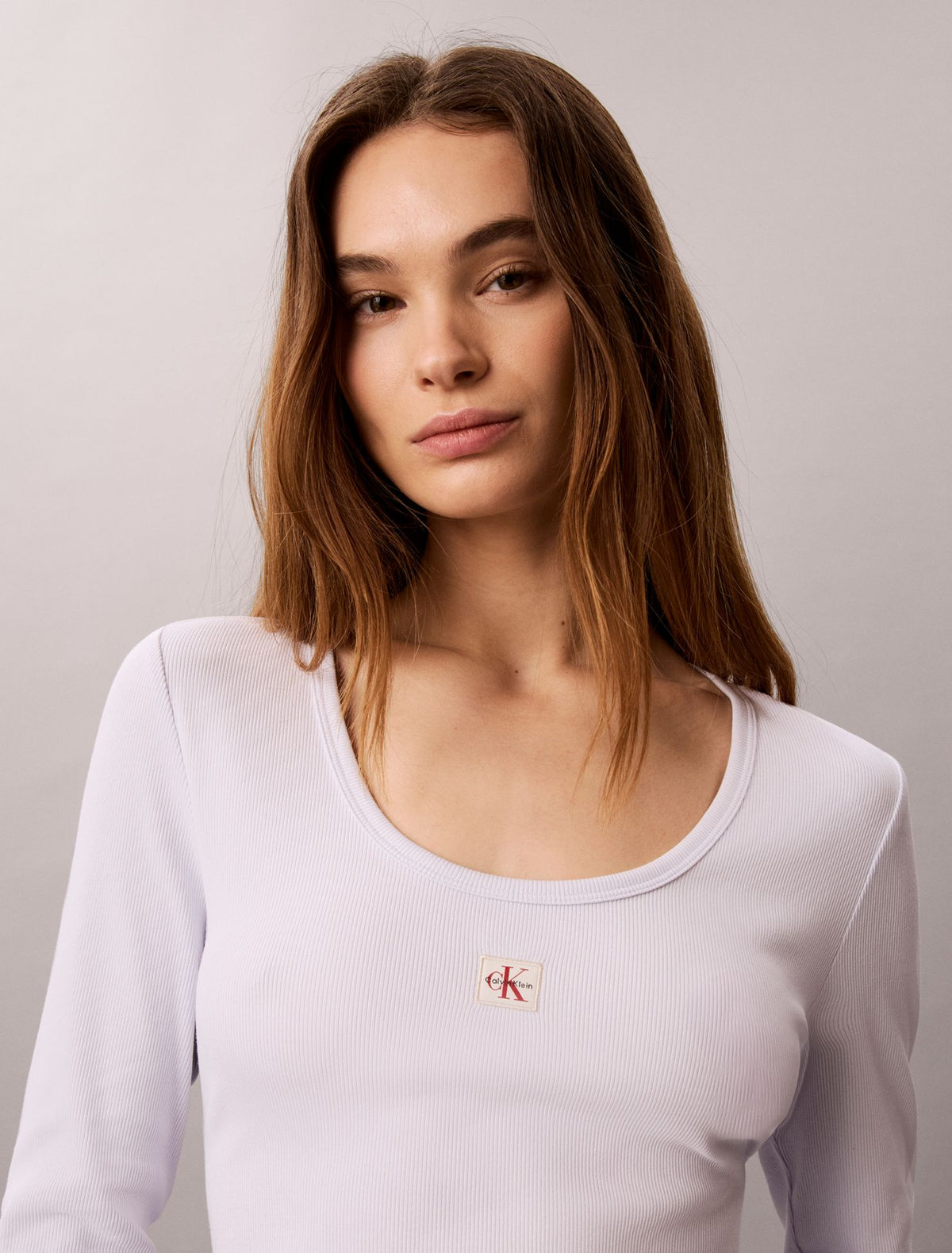 Calvin Klein Woven Monologo Rib Scoop Neck T-Shirt