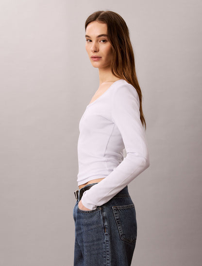 Calvin Klein Woven Monologo Rib Scoop Neck T-Shirt