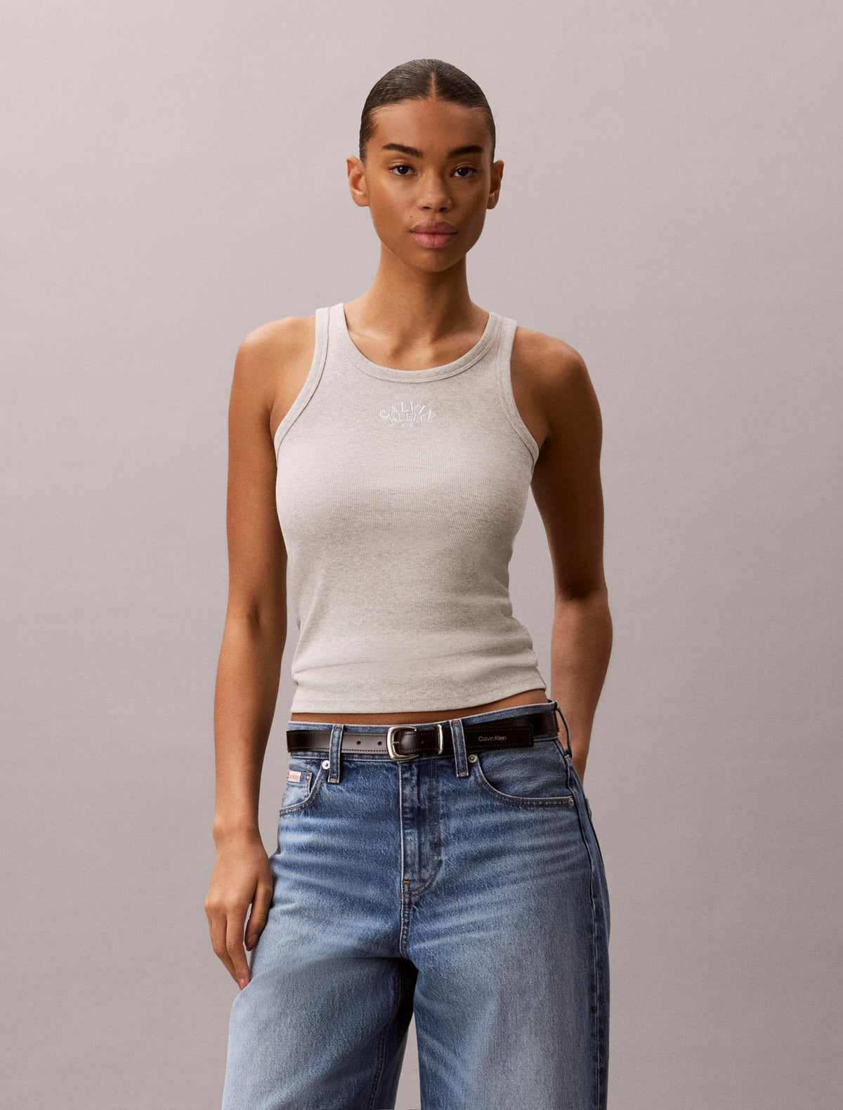 Calvin Klein Contour Rib Logo Graphic Tank Top