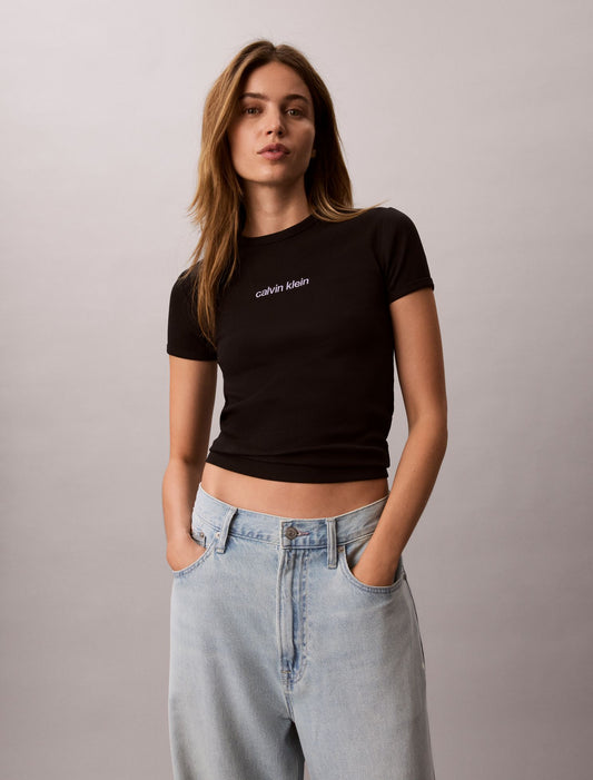 Calvin Klein Contour Rib Logo Cropped Tee