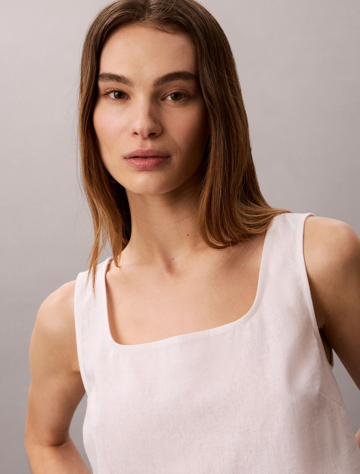 Calvin Klein Linen Blend Cropped Tank Top