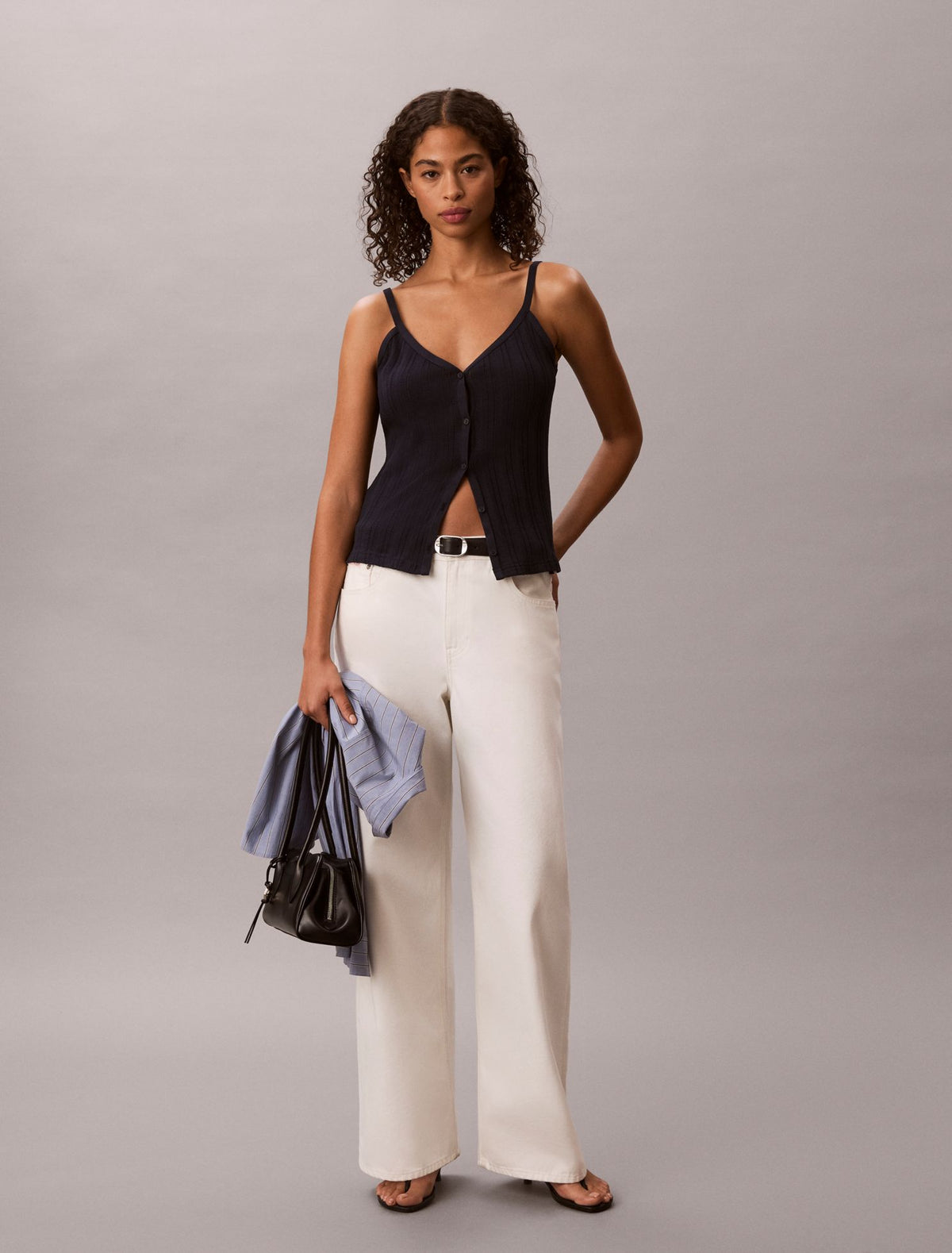 Calvin Klein Crochet Button-Down Tank Top