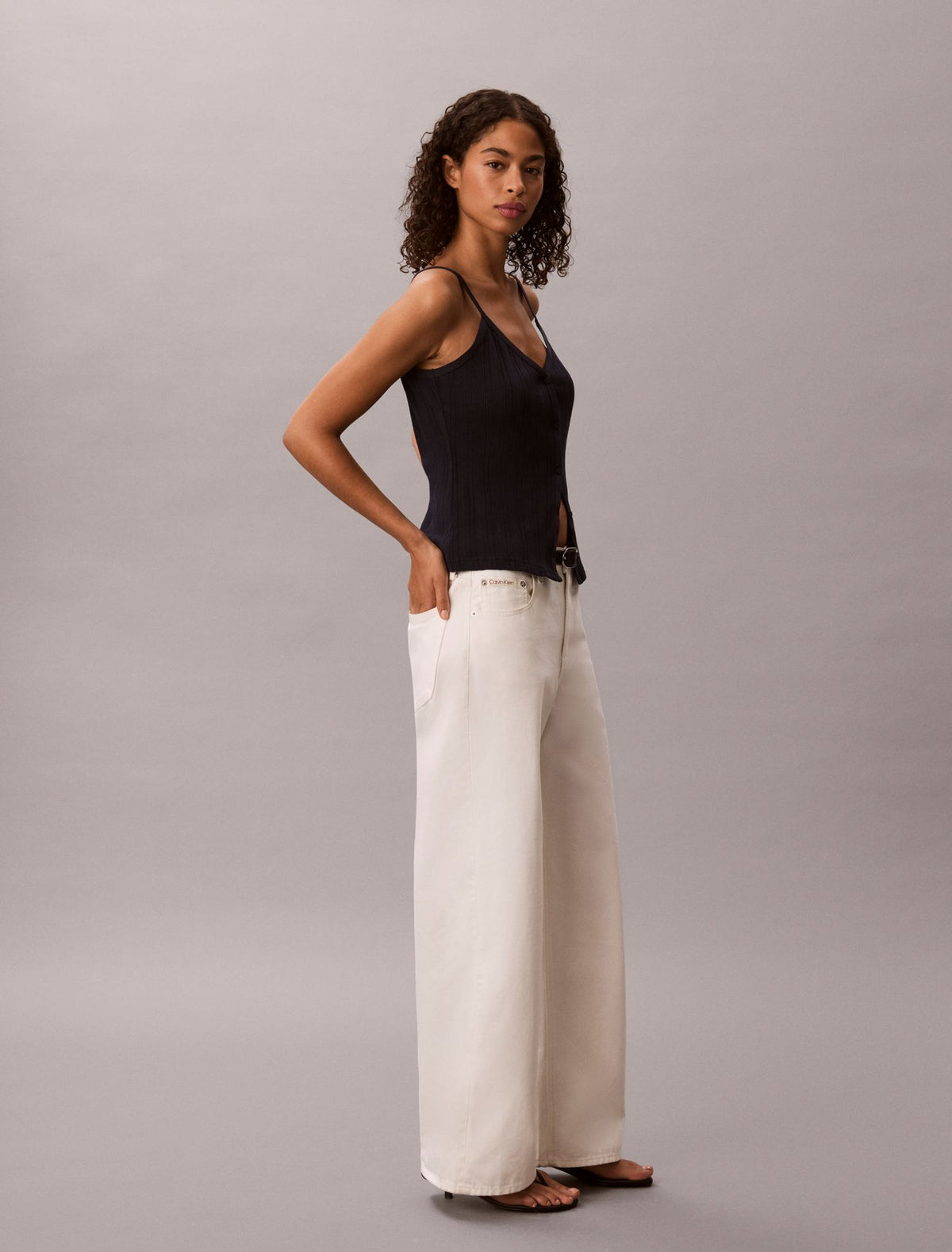 Calvin Klein Crochet Button-Down Tank Top