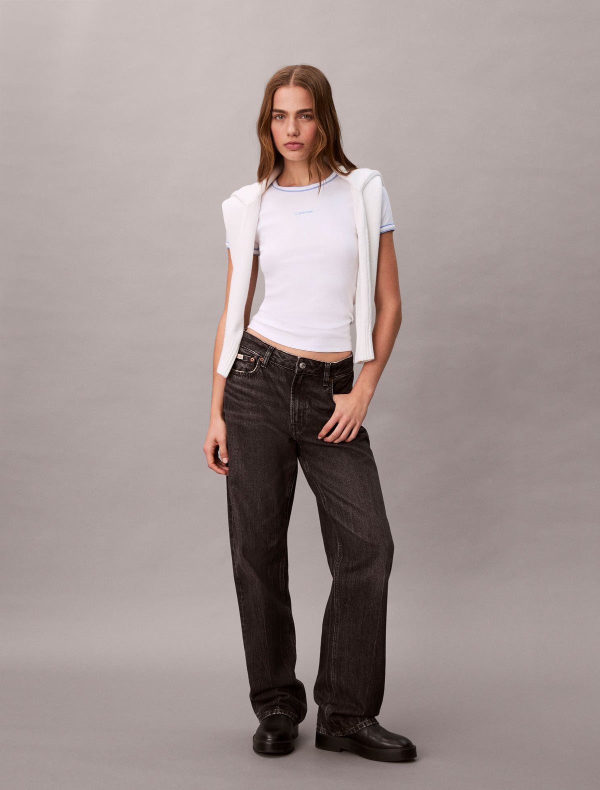 Calvin Klein Contrast Trim Rib Logo Graphic Baby Tee