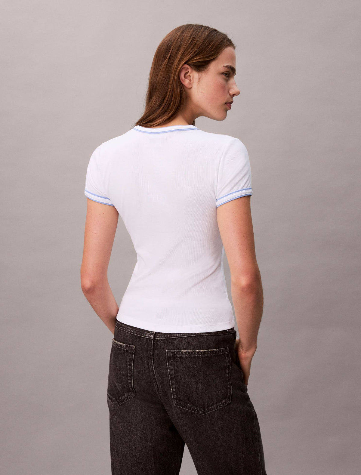 Calvin Klein Contrast Trim Rib Logo Graphic Baby Tee