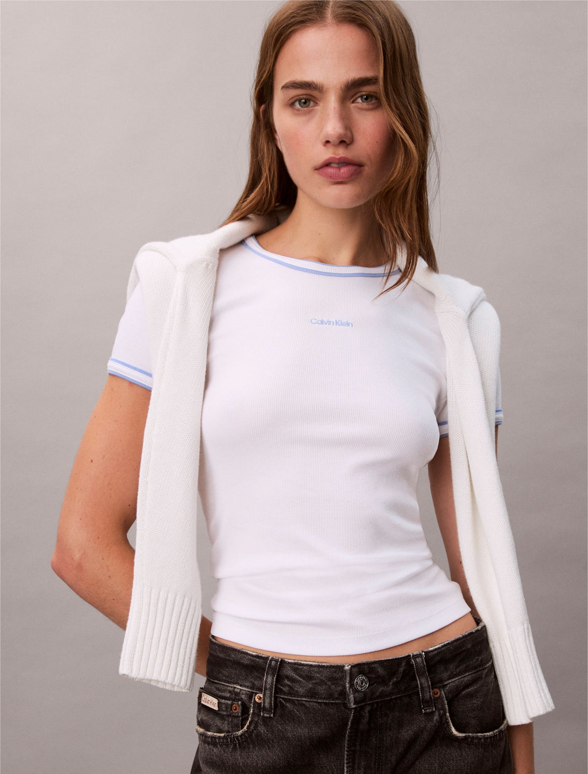 Calvin Klein Contrast Trim Rib Logo Graphic Baby Tee