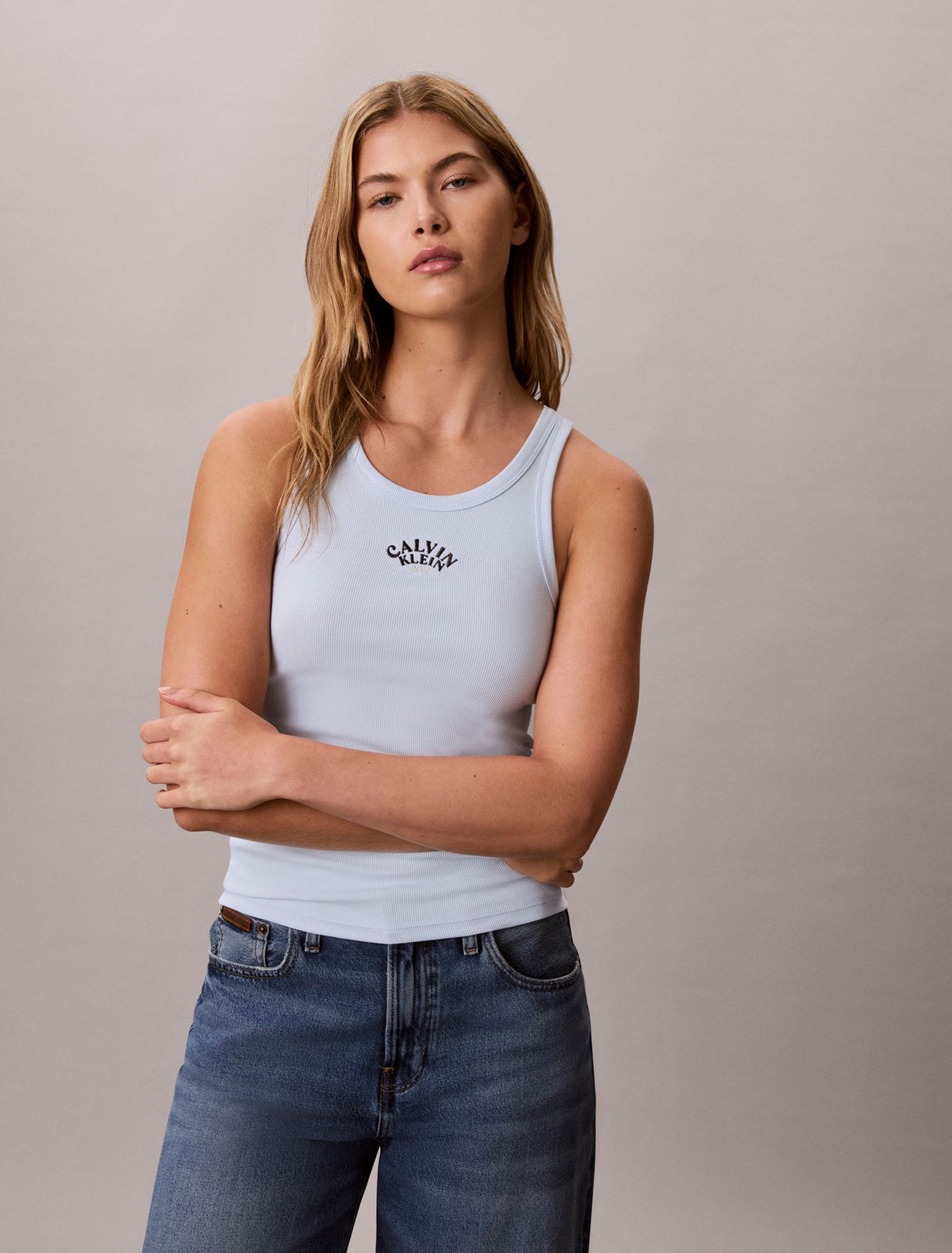 Calvin Klein Contour Rib Logo Graphic Tank Top