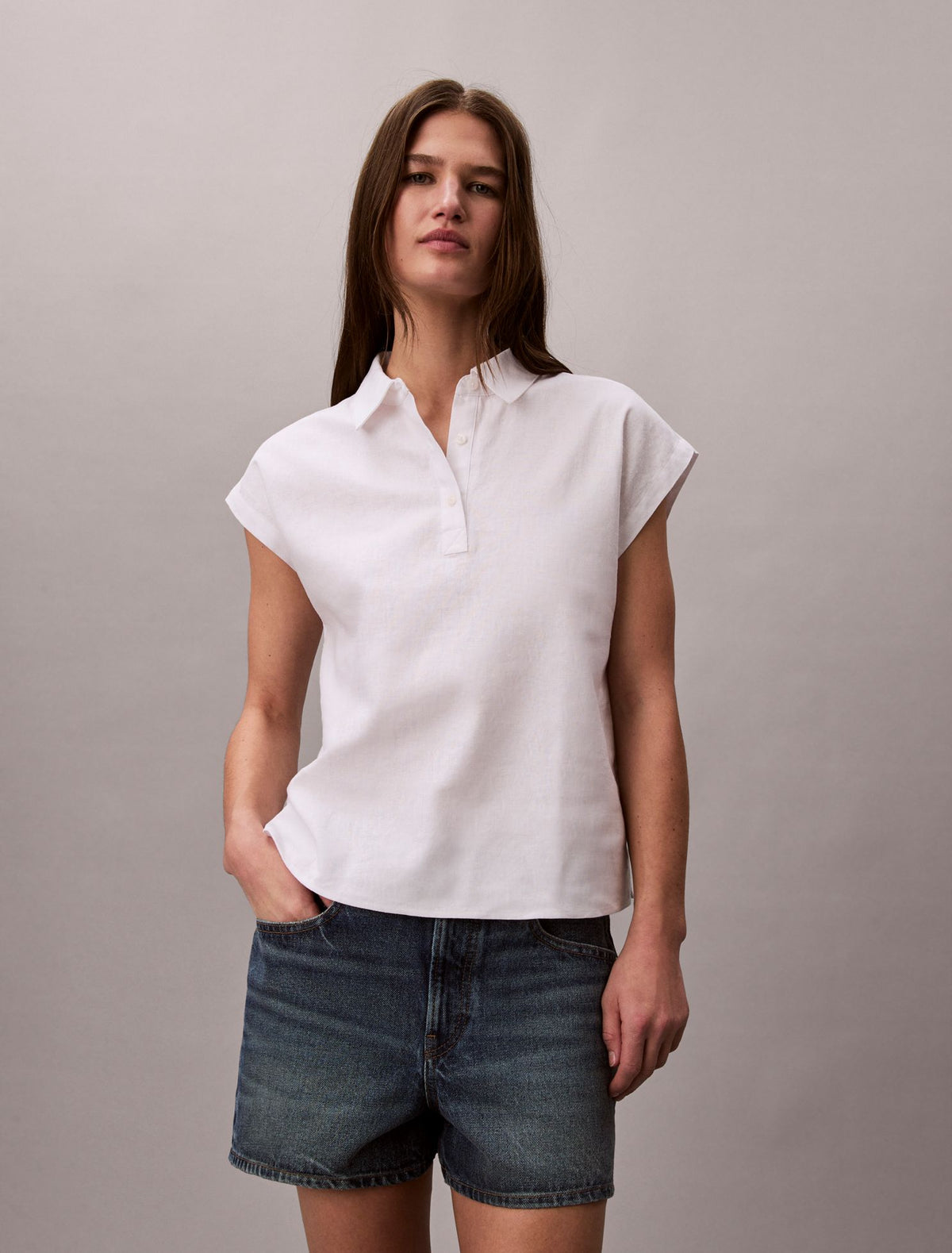 Calvin Klein Linen Blend Short Sleeve Top