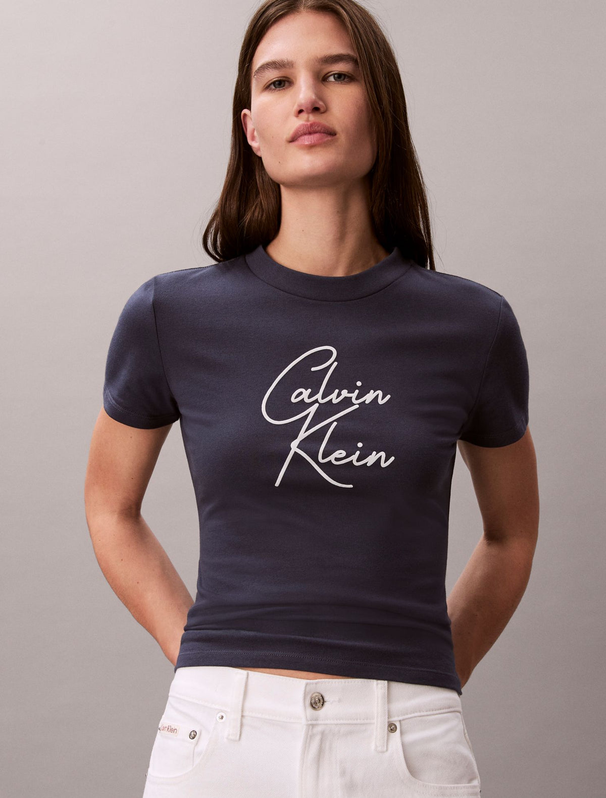 Calvin Klein Raised Script Logo Graphic Slim T-Shirt