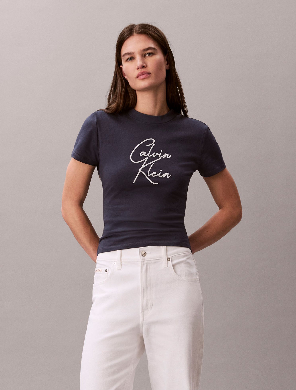 Calvin Klein Raised Script Logo Graphic Slim T-Shirt