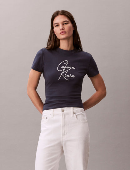 Calvin Klein Raised Script Logo Graphic Slim T-Shirt