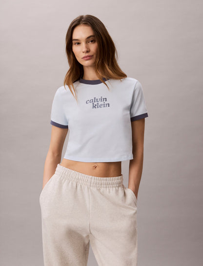 Calvin Klein Logo Graphic Cropped Ringer T-Shirt