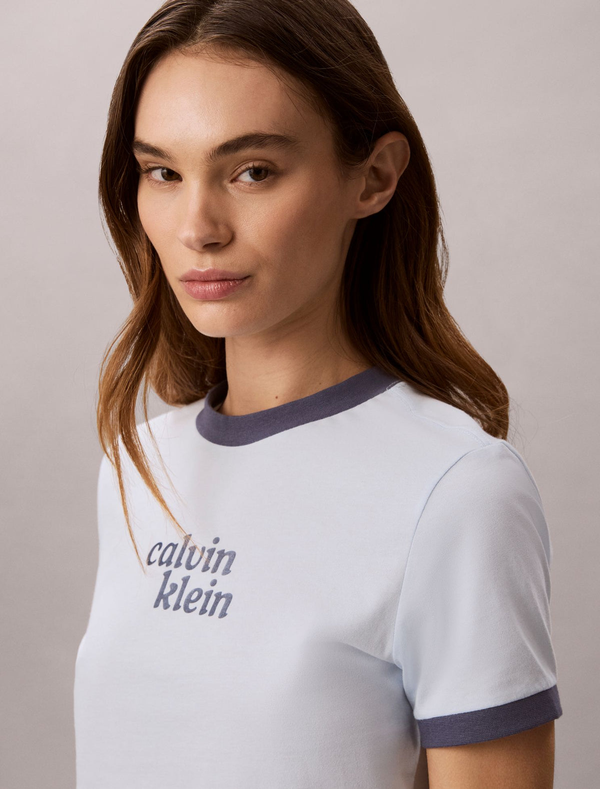 Calvin Klein Logo Graphic Cropped Ringer T-Shirt