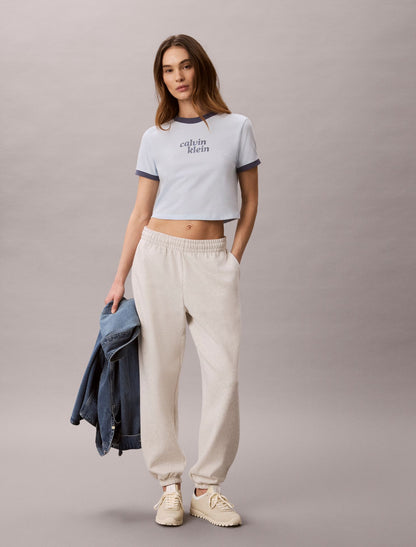 Calvin Klein Logo Graphic Cropped Ringer T-Shirt