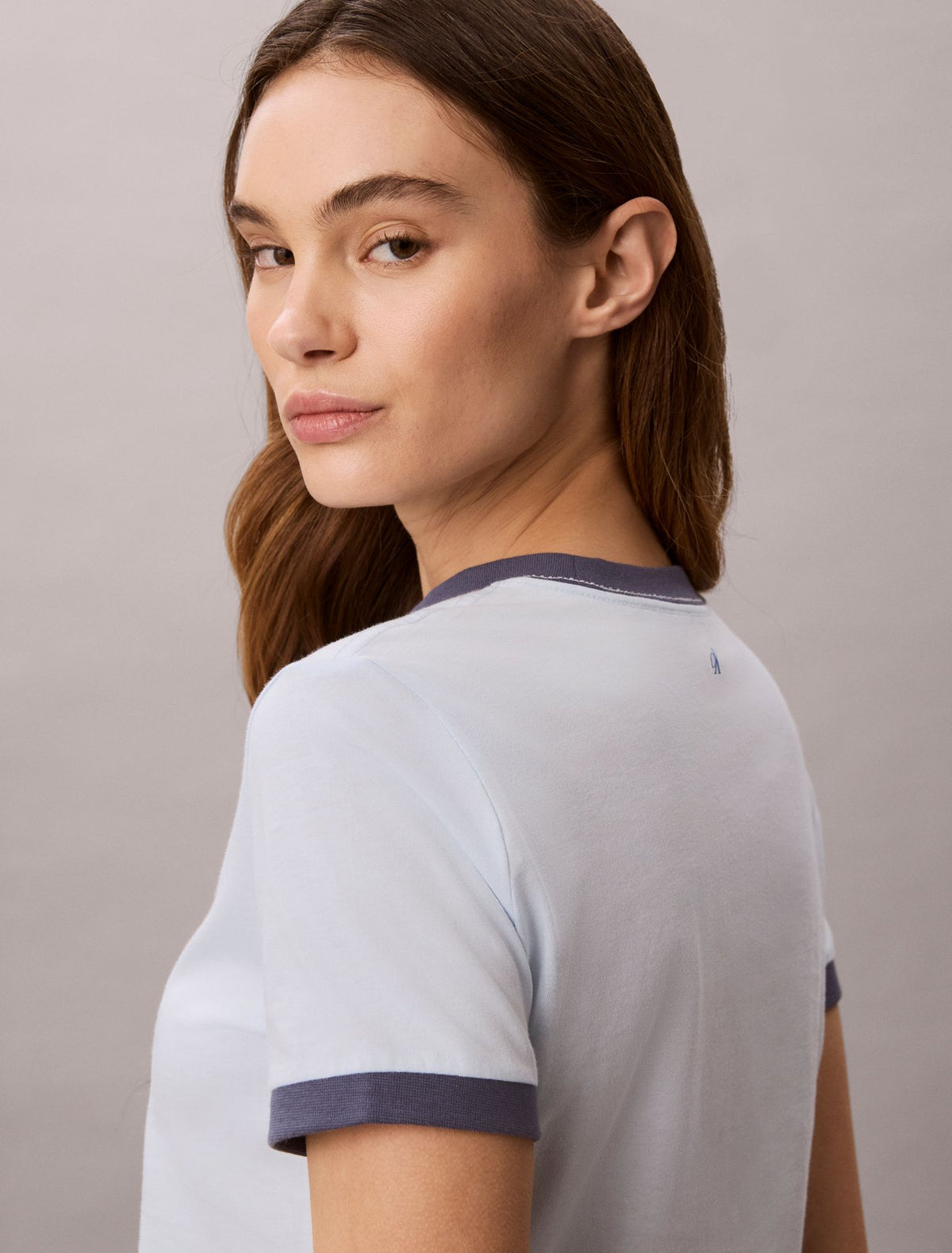 Calvin Klein Logo Graphic Cropped Ringer T-Shirt