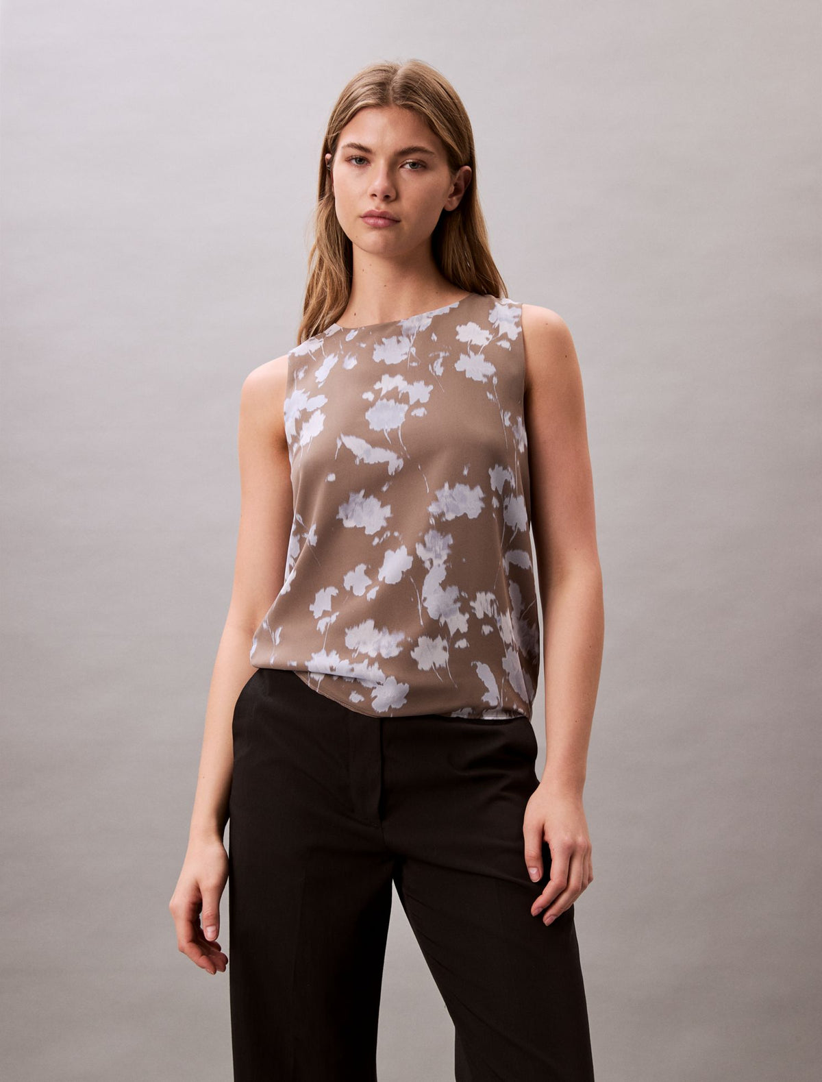 Calvin Klein Printed Chiffon Sleeveless Shell Top