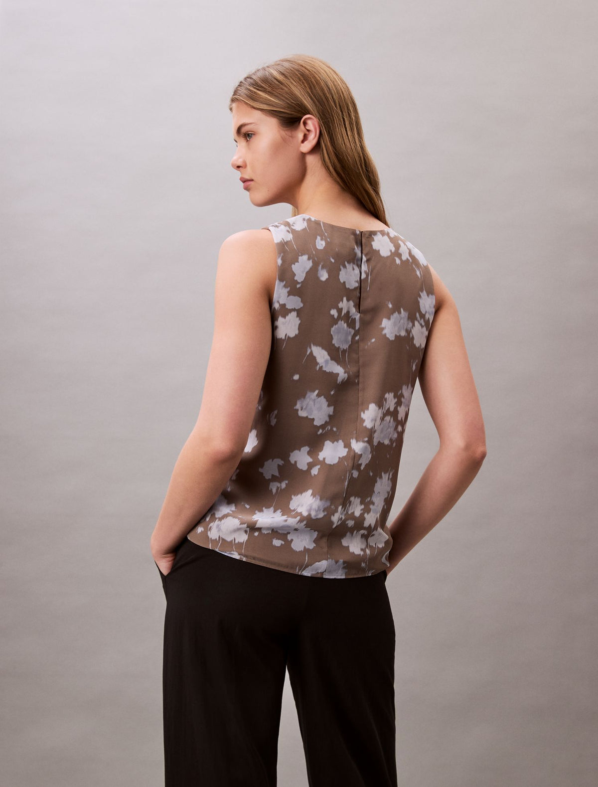 Calvin Klein Printed Chiffon Sleeveless Shell Top