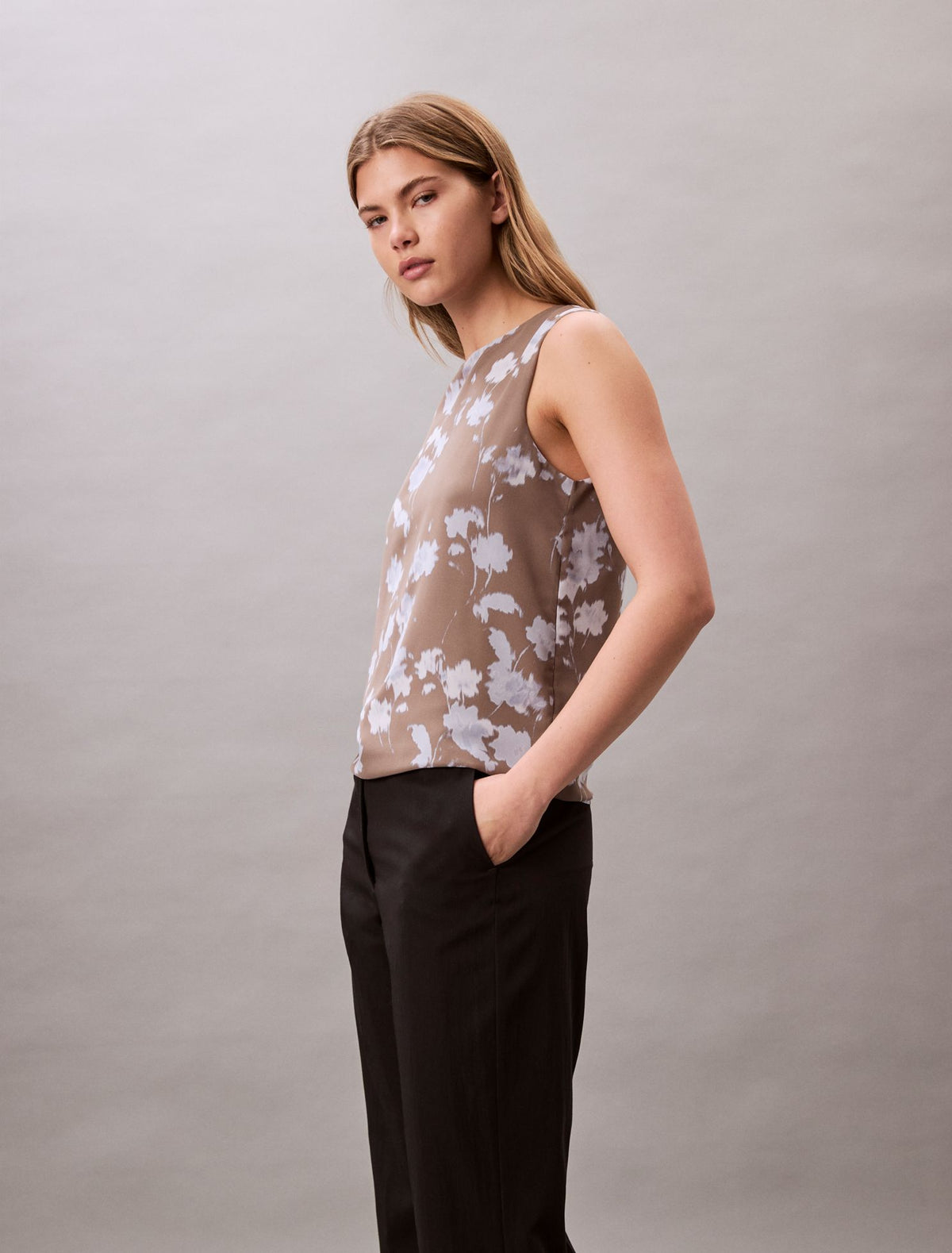 Calvin Klein Printed Chiffon Sleeveless Shell Top