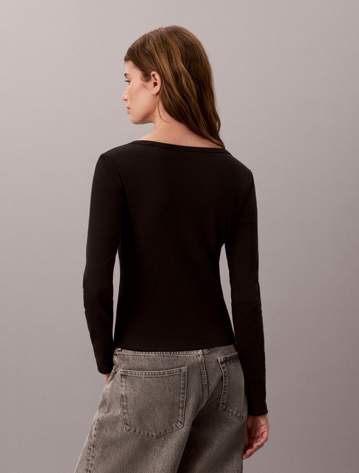 Calvin Klein Woven Monologo Rib Long Sleeve Tee