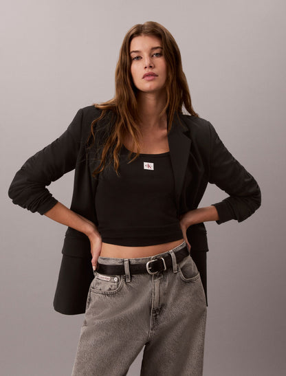 Calvin Klein Woven Monologo Rib Long Sleeve Tee